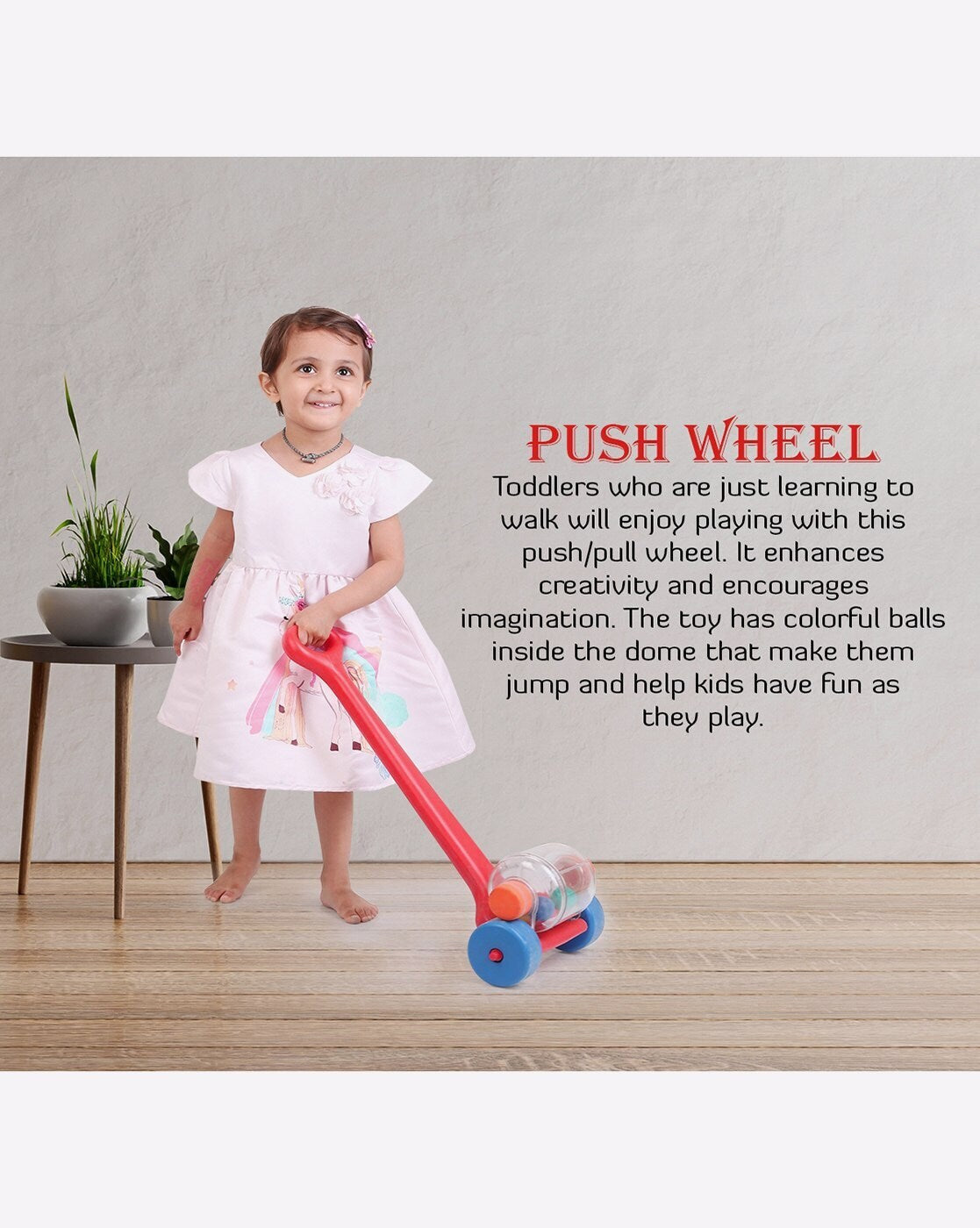 Shooting Star Push Wheel For Kids Push Pull Stick Red 0M+