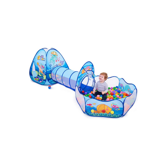 Rainbow Toys Ocean Theme 3 in 1 Kids Tent with Tunnel, Ball Pool