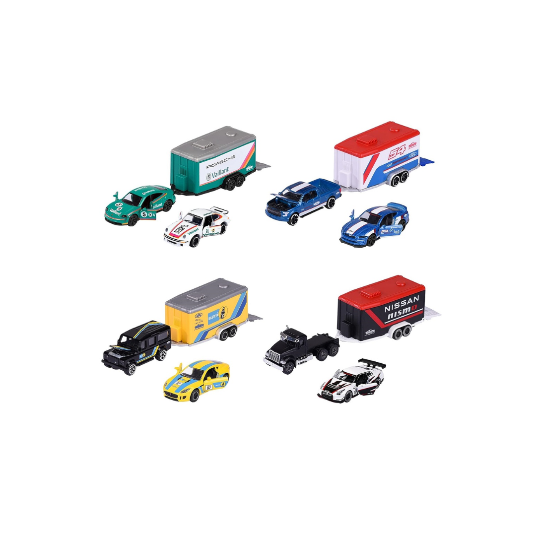 Majorette Race Trailer Ford F-150 Raptor + Mustang GT Diecast Model