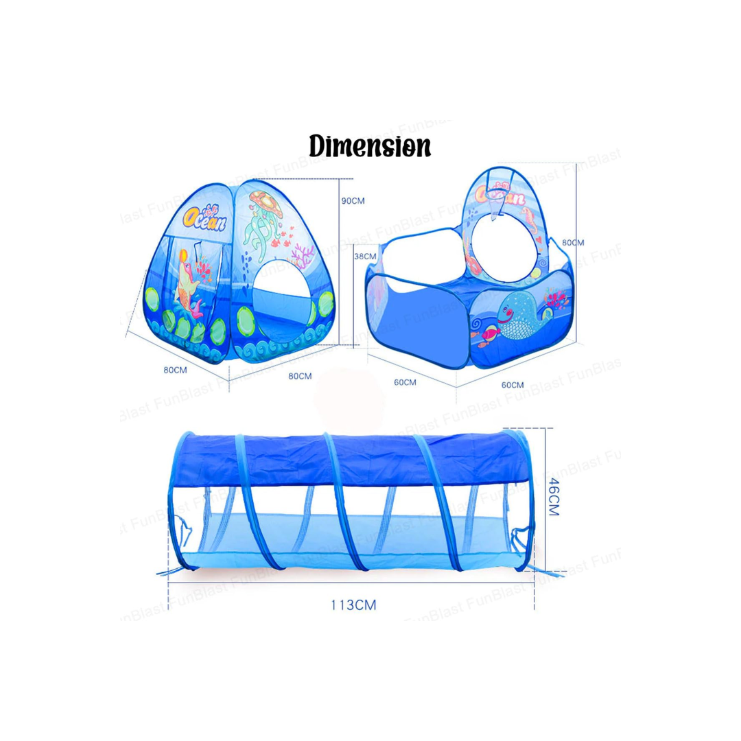 रेनबो टॉयज ओशन थीम 3 इन 1 किड्स टेंट टनल, बॉल पूल के साथ