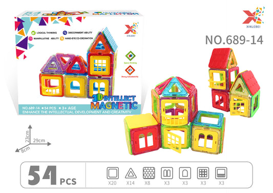 Rainbow Toys 3D Intellect Magnetic Blocks, 54 Pieces