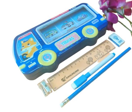 Cartoon Printed Pencil Box For Kids Teddy Truck Pencil Box