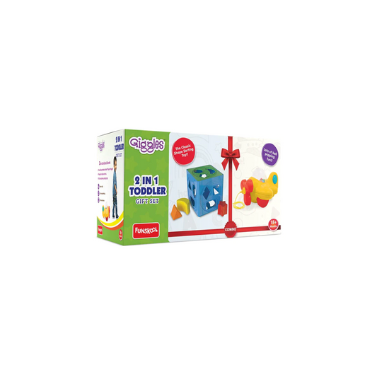Funskool Giggles 2In1 Toddle Shape Sorting Cube And Aeroplane Pull Along Toy