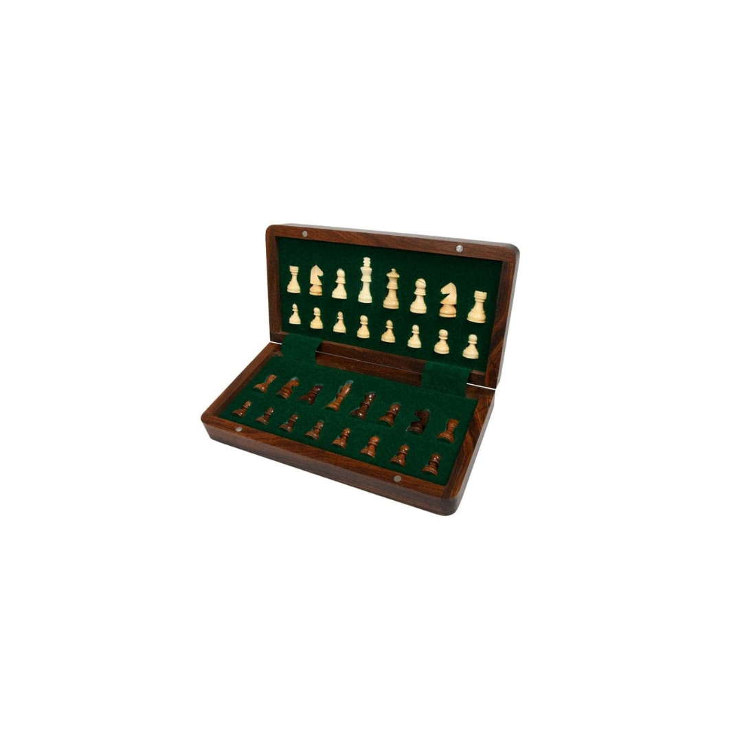 Chessbazaar Travel Series Folding Magnetic lacquer Chess Set in Sheesham & Maple - 10"