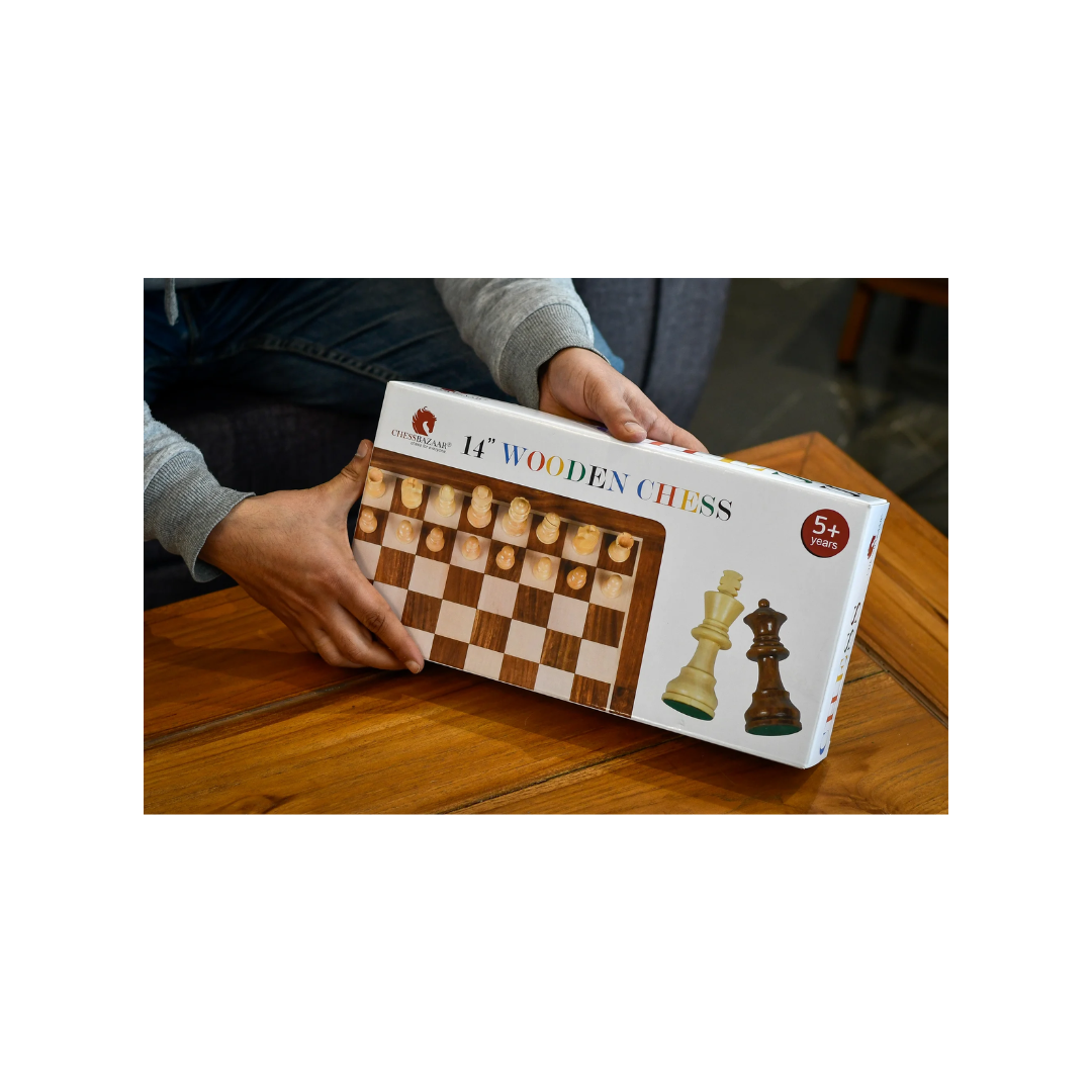 chess bazar Travel Series Folding Magnetic Lacquer Chess Set in Sheesham & Maple - 14"